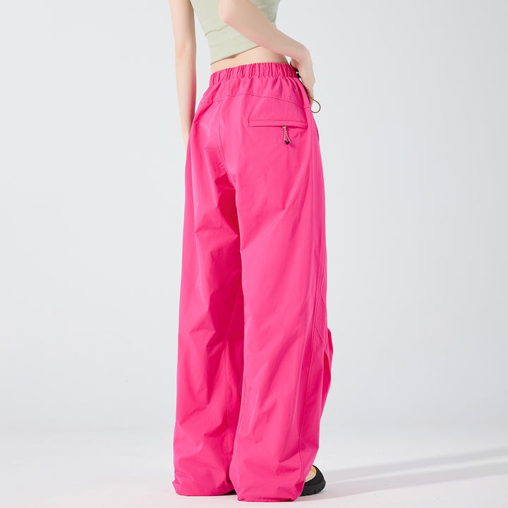 Damen Weite Nylon-Baggyhose mit elastischem Tunnelzugbund & Utility‑Taschen Echoarchiv