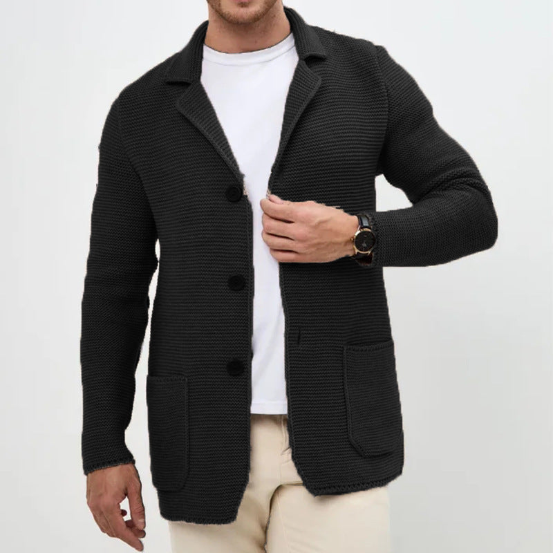 Herren grobgestrickter Strickcardigan mit Schalkragen und aufgesetzten Taschen Echo Archiv