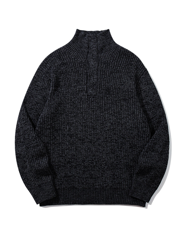 Unisex Grobgestrickter Rollkragenpullover mit halber Knopfleiste Echoarchiv