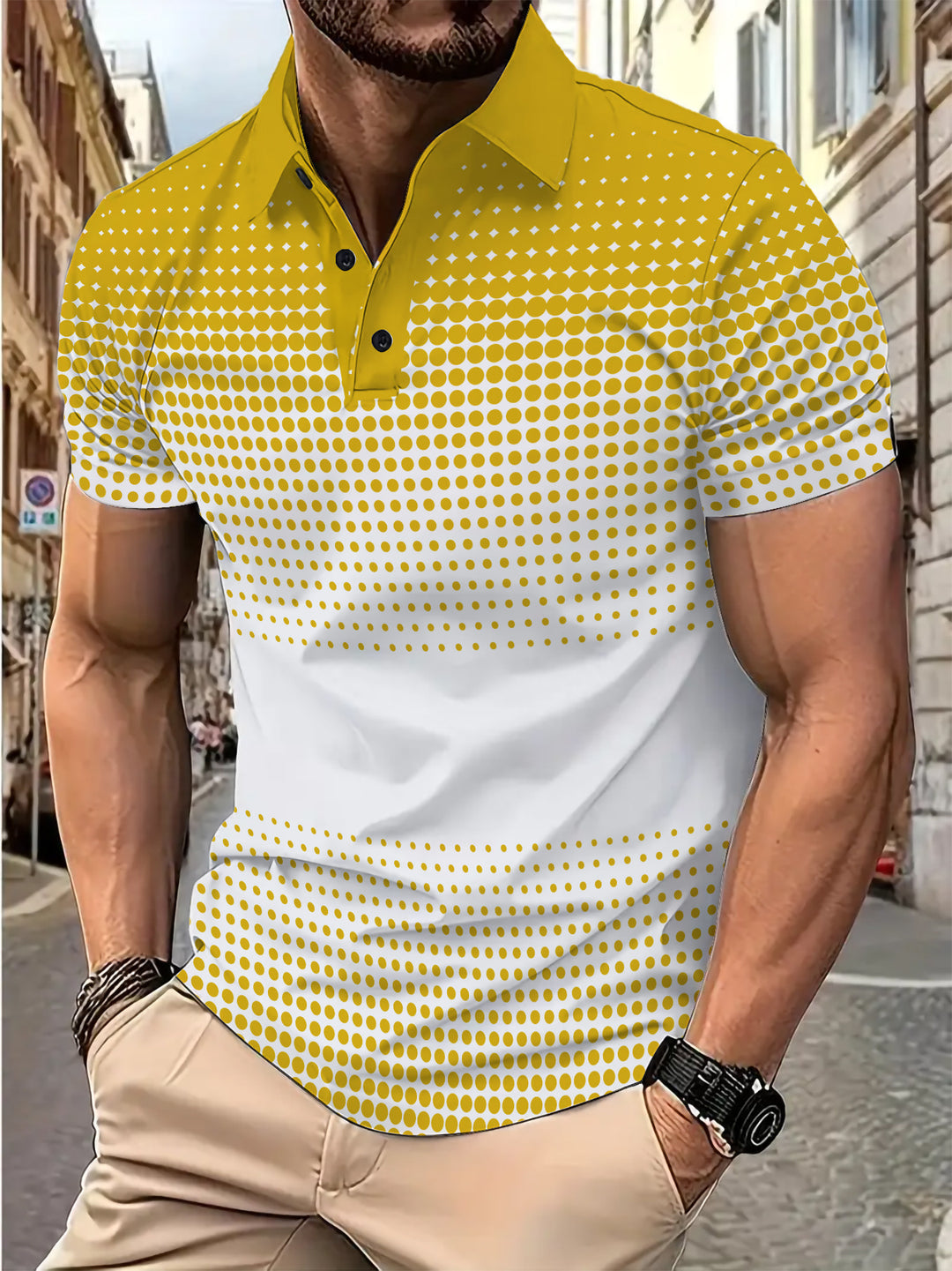 Herren Poloshirt mit modernem Punkte-Druckdesign Echoarchiv