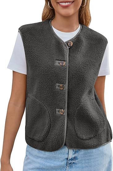 Damen Teddy-Fleece-Weste mit Rundhalsausschnitt und Knopfverschluss Echo Archiv