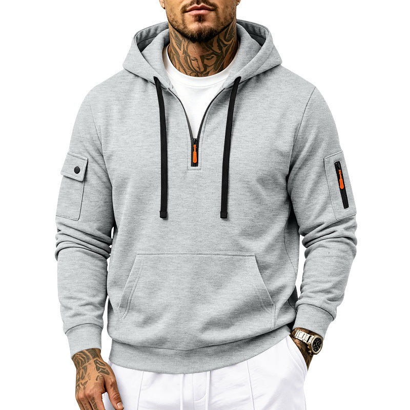 Herren Utility-Halbzip-Kapuzenpullover mit Ärmel-Taschen und Kängurutasche Echoarchiv
