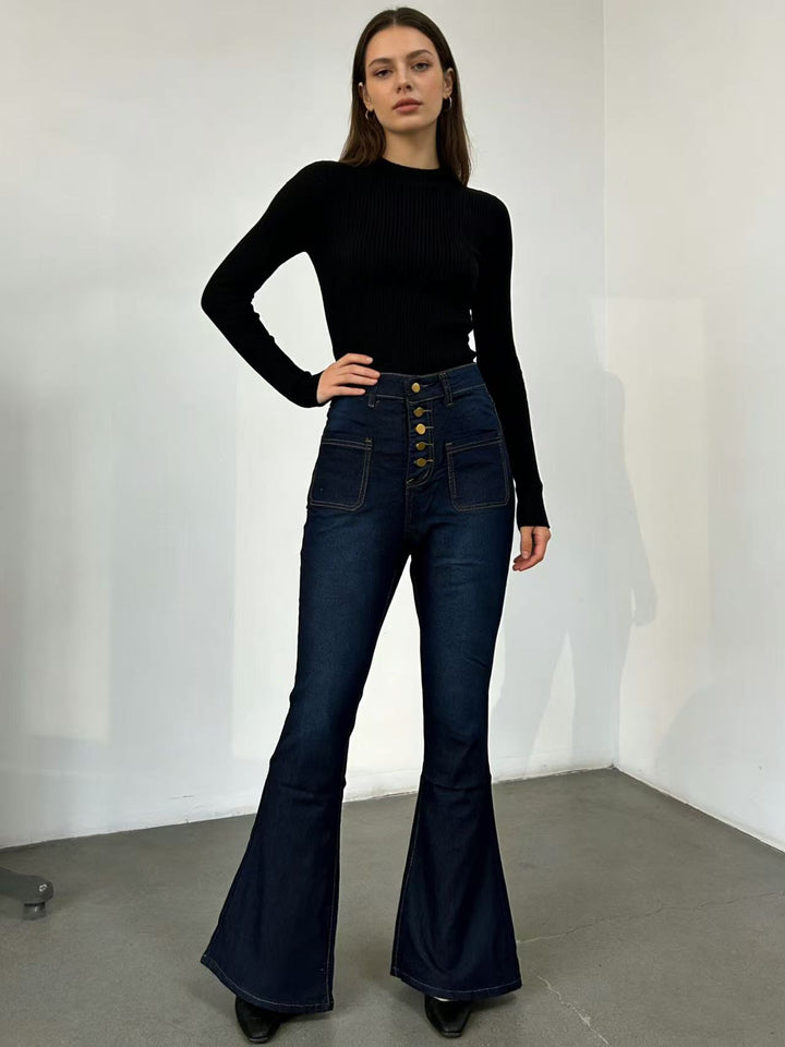 Damen Flared Jeans mit Knopfdetail und hohem Bund Echo Archiv