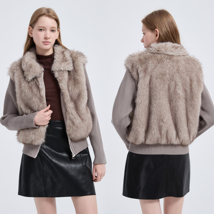 Damen Hybridjacke mit Kunstfell‑Front und gerippten Strickärmeln Echo Archiv