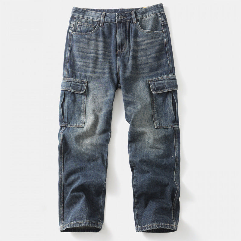 Herren Cargo-Jeans mit aufgesetzten Beintaschen und Used-Waschung Echoarchiv