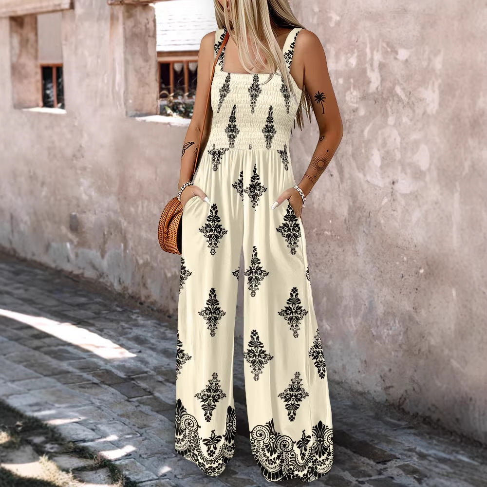 Damen Weitbeiniger Jumpsuit mit elastischem Oberteil und praktischen Taschen Echo Archiv