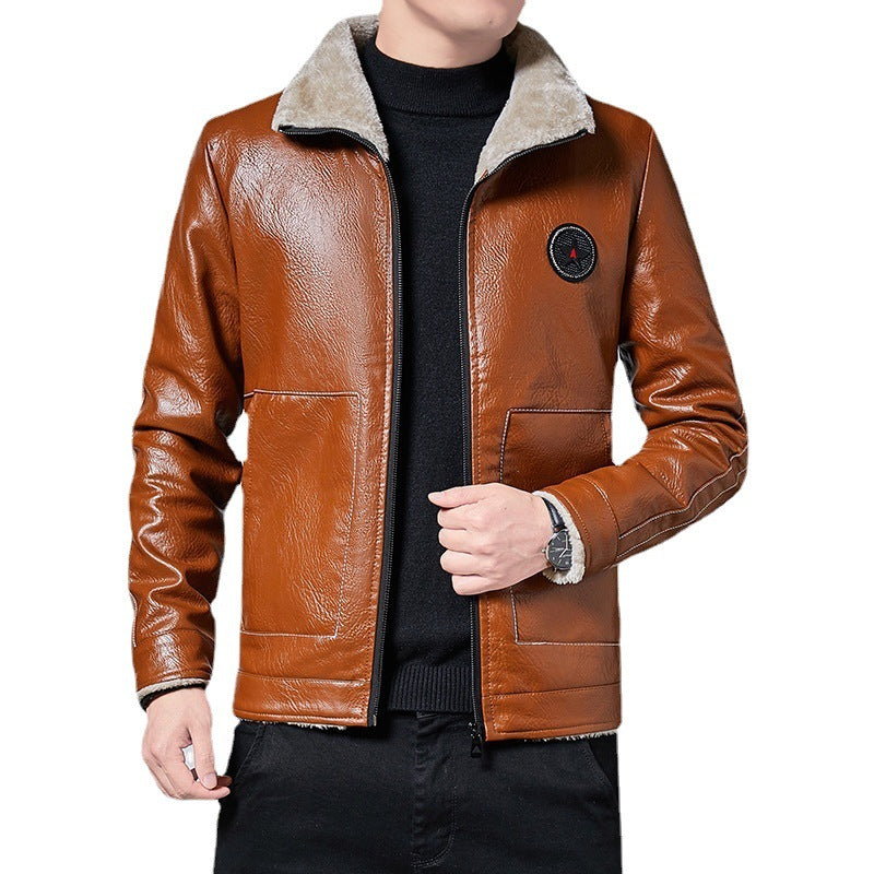 Herren Glänzendes Kunstleder-Blouson mit durchgehendem Teddyfutter und Stehkragen – Taviero