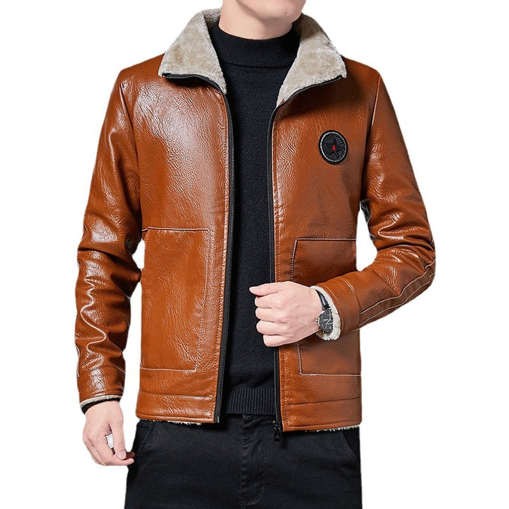 Herren Glänzendes Kunstleder-Blouson mit durchgehendem Teddyfutter und Stehkragen – Taviero