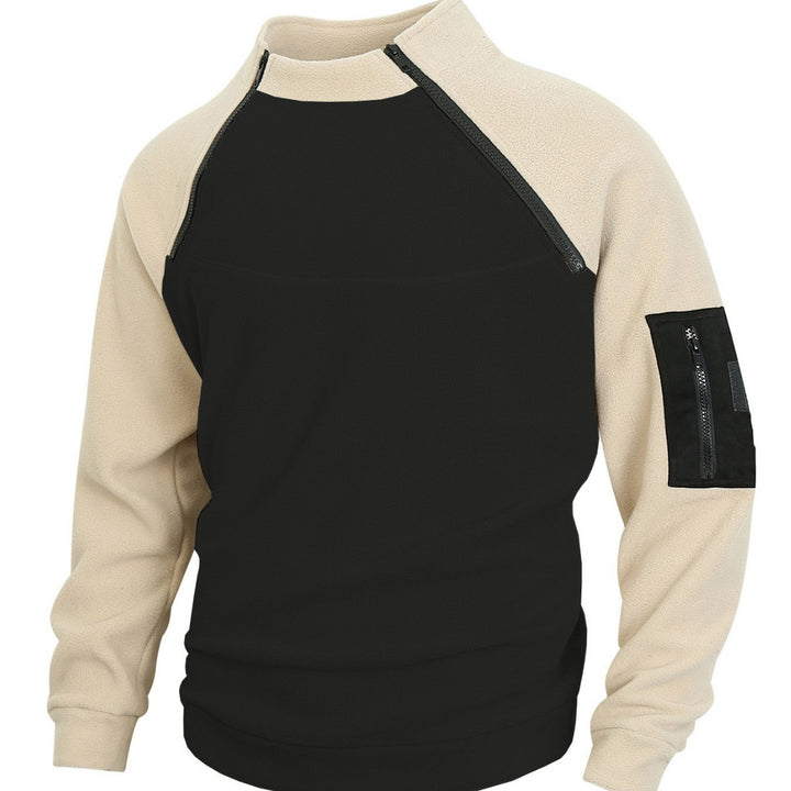 Herren technischer Fleece-Halbzip-Pullover mit asymmetrischen Schulterreißverschlüssen und Reißverschluss-Ärmeltasche – Marzano