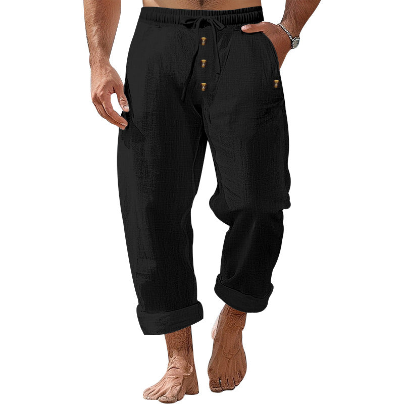 Herren lässige Leinenhose mit elastischem Bund und praktischen Taschen Echoarchiv