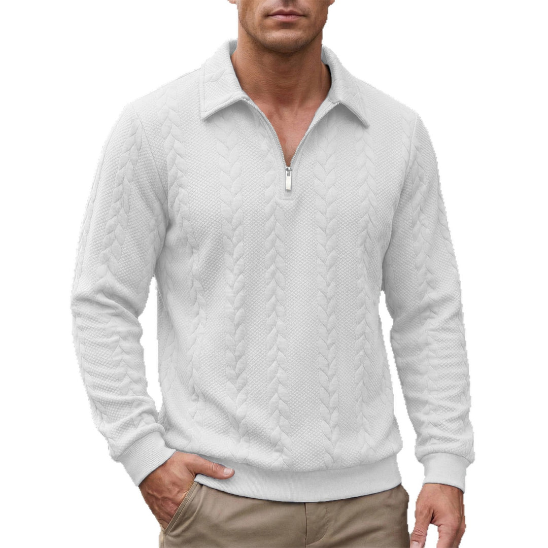 Herren strukturierter Halbzip-Pullover mit Troyerkragen, feinem Zopfmuster und elastischen Bündchen – Norvane