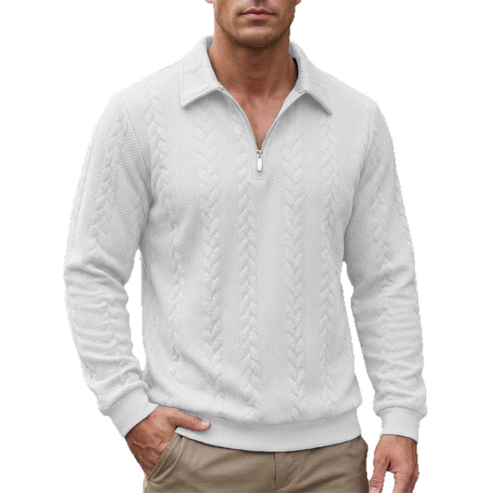 Herren strukturierter Halbzip-Pullover mit Troyerkragen, feinem Zopfmuster und elastischen Bündchen – Norvane