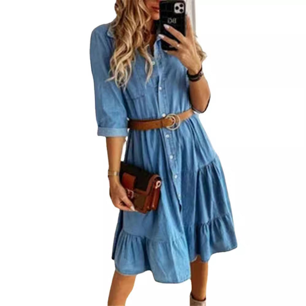 Damen nan Stufen-Hemdblusenkleid mit Taillenbetonung, durchgehender Knopfleiste und Brusttasche Echo Archiv