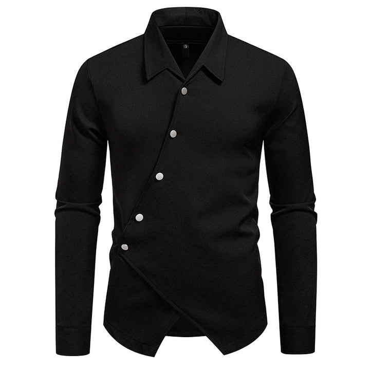 Herren modisches Langarmhemd mit asymmetrischem Knopfdesign Echoarchiv