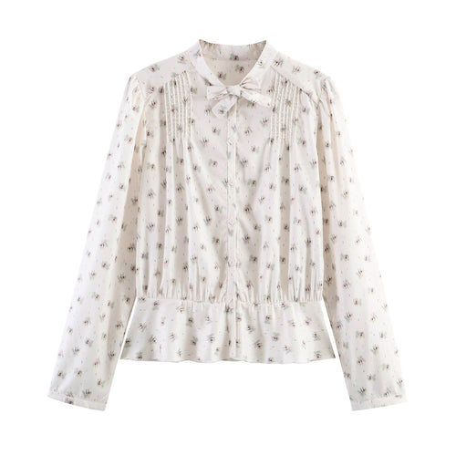 Damen Chiffon-Bluse mit Schleifenkragen, Brustpintucks und Schößchen Echo Archiv