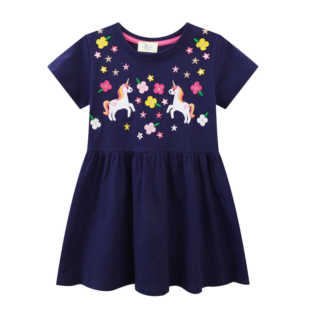 Mädchen Baumwollkleid mit zauberhaften Einhorn- und Blumendesigns Echo Archiv