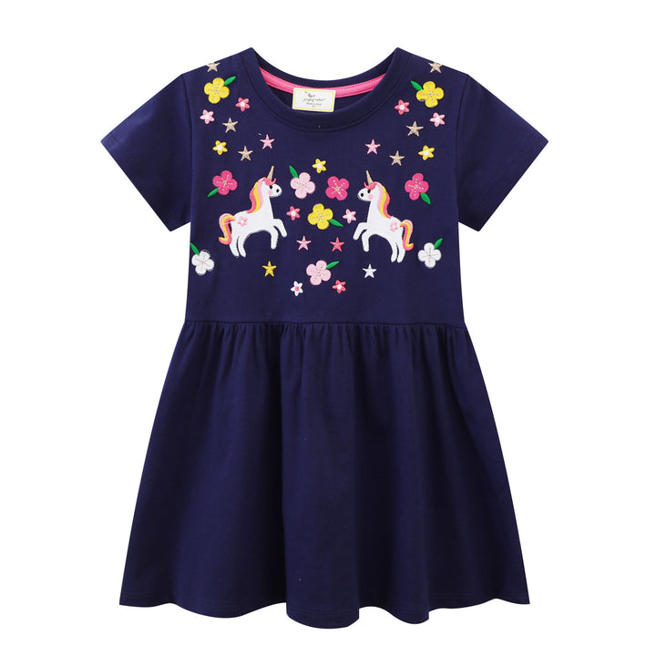 Mädchen Baumwollkleid mit zauberhaften Einhorn- und Blumendesigns Echo Archiv