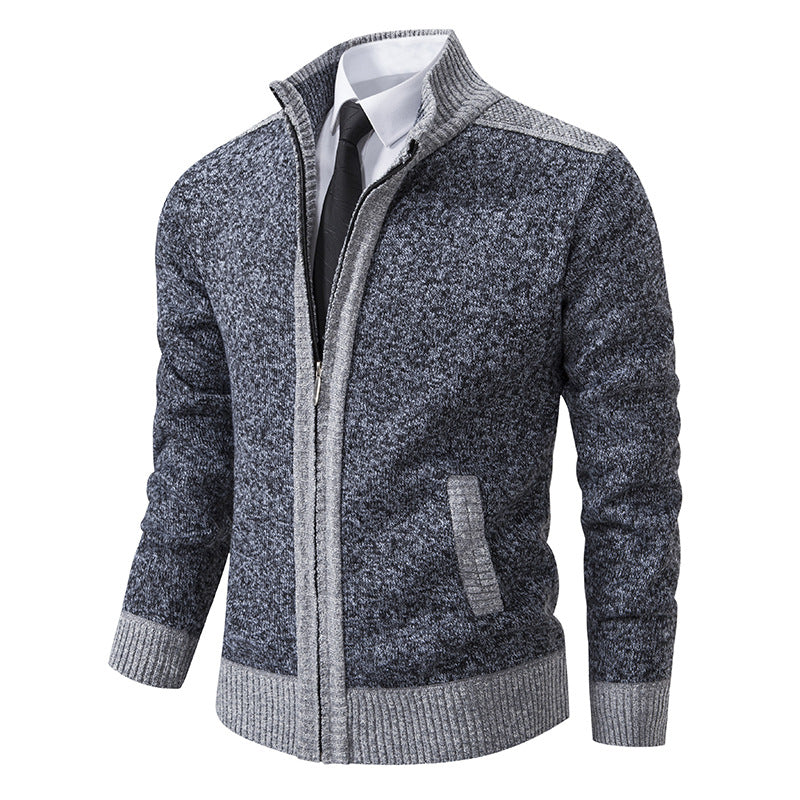 Herren nan strukturierter Strickcardigan mit Stehkragen und durchgehendem Reißverschluss Echo Archiv