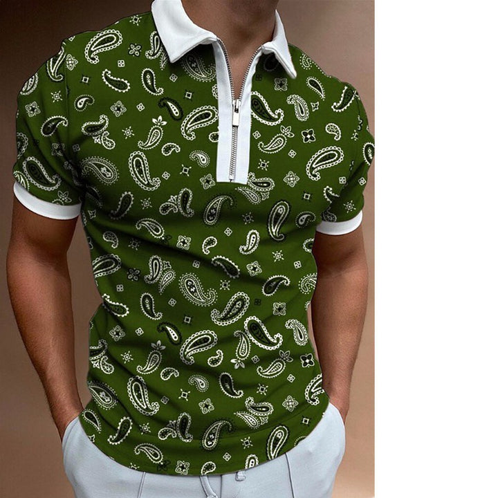 Herren Poloshirt mit modischem Paisley-Muster und Reißverschluss Echoarchiv