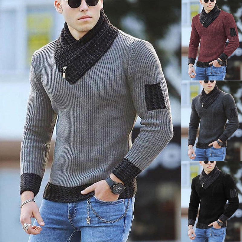 Herren modischer Strickpullover mit asymmetrischem Kragen Echoarchiv