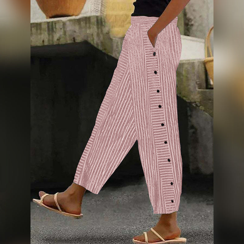 Damenweite Culotte-Hosen mit Paperbag-Taille, Knopfleiste und Seitentaschen – Avélisse