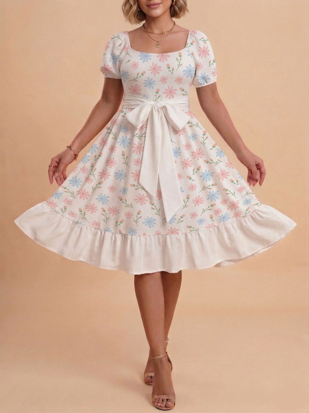 Damen Verspieltes Maxikleid mit Bärenmuster und taillierbarem Band Echo Archiv