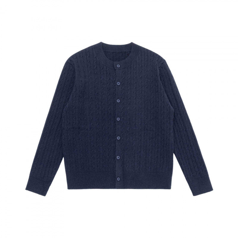 Unisex Kurz geschnittene Zopfstrick-Cardigan mit Rundhalsausschnitt und Perlmuttknöpfen Echo Archiv