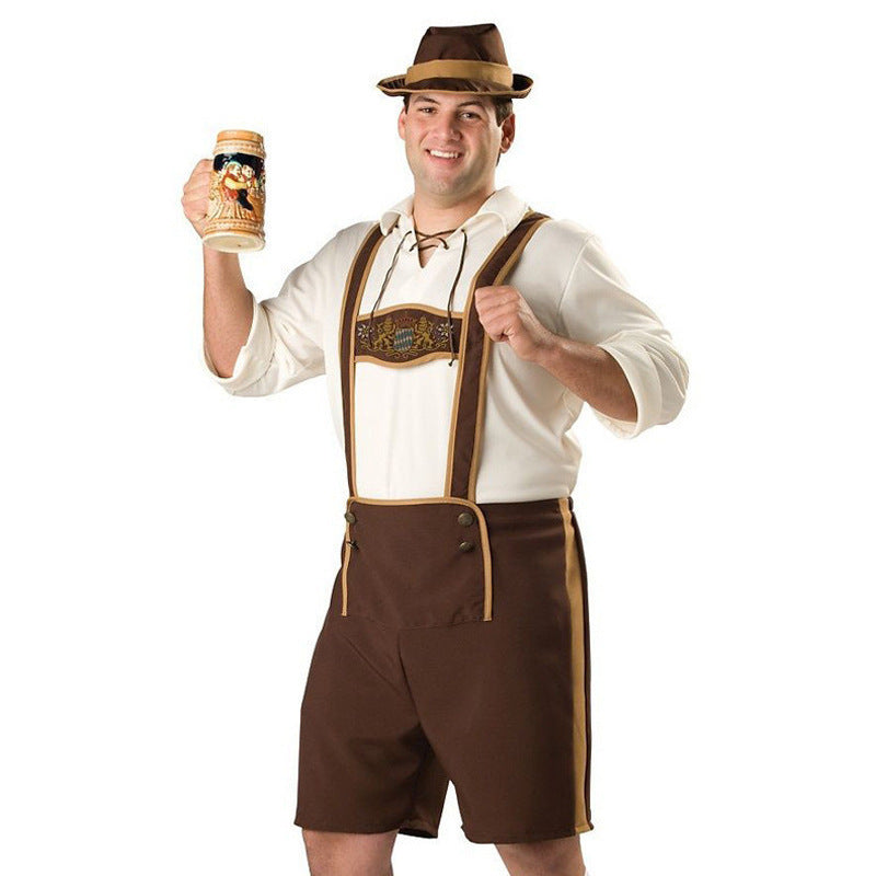 Herren nan Oktoberfest Trachtenkurzhose mit verstellbaren Trägern und bestickter Brustpasse Echo Archiv