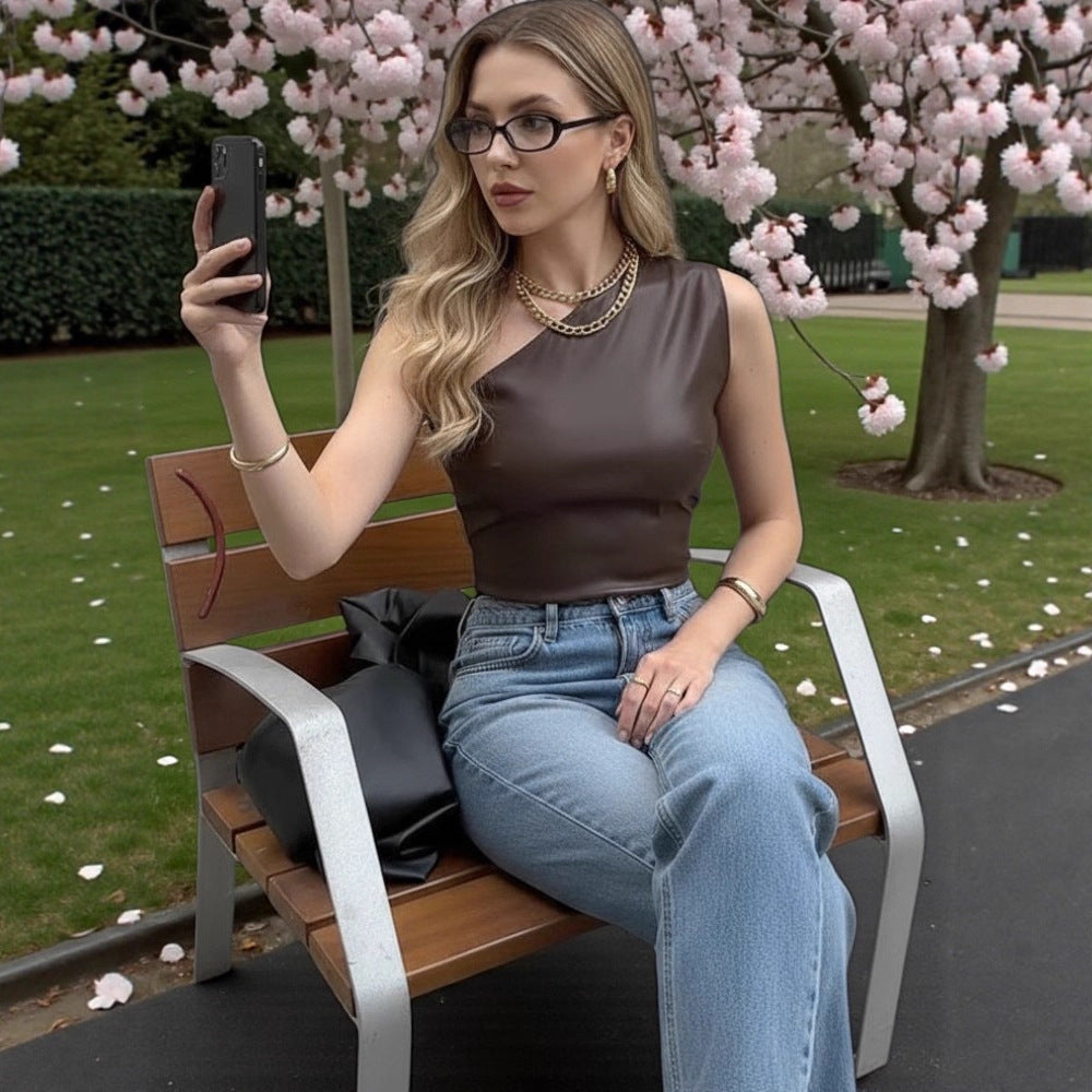 Damen asymmetrisches Top mit innovativem Drapierungsdesign Echo Archiv