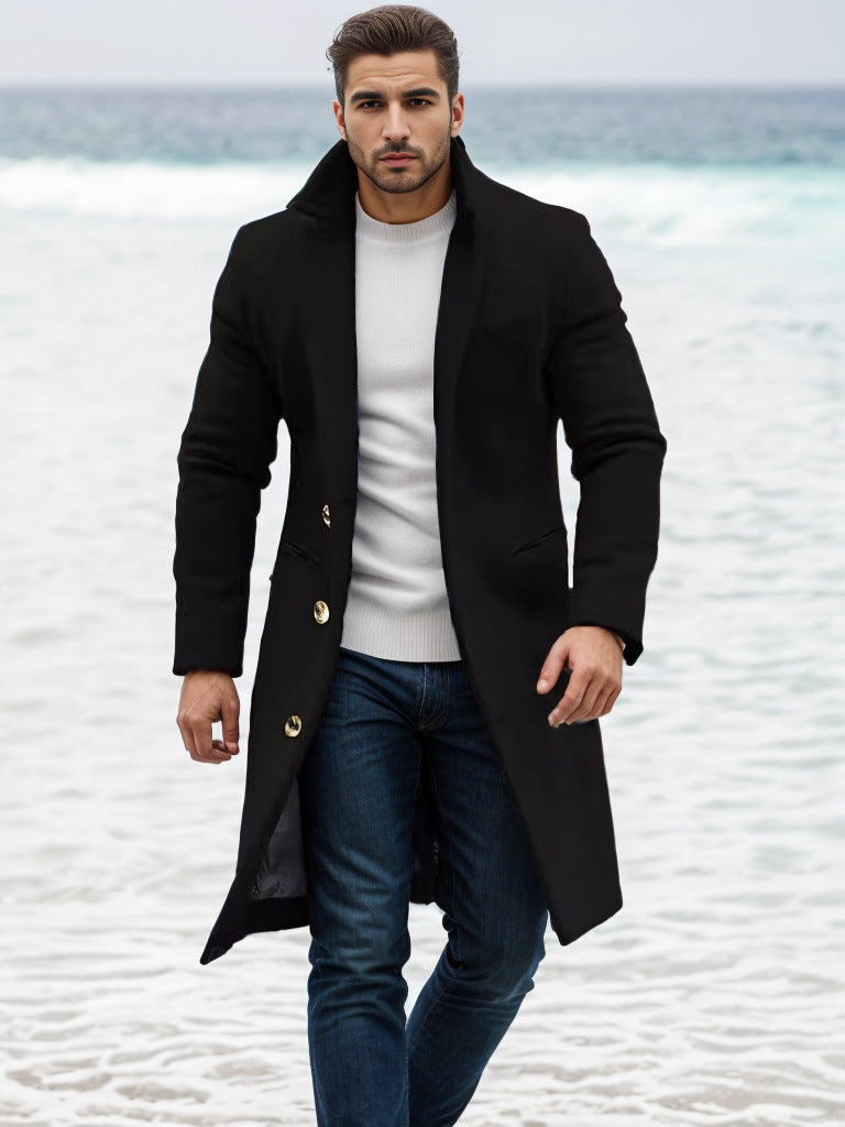 Herren eleganter Langmantel mit feinen Knopfdetails und schickem Schnitt Echoarchiv