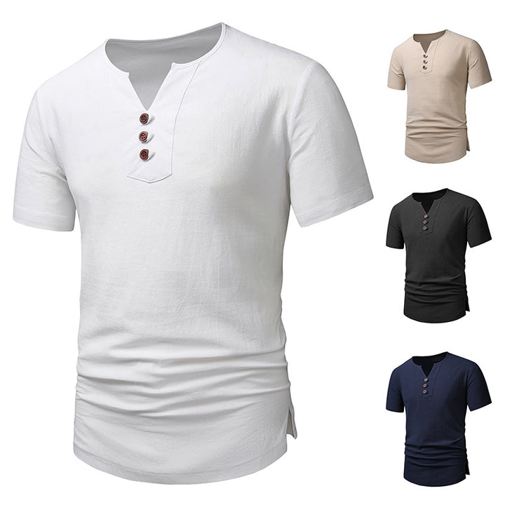 Herren Kurzarm-Henley-T-Shirt mit modernen Knopfdetails Echoarchiv