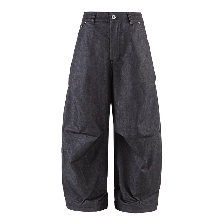 Damen Weite Cropped‑Hose mit hoher Taille, Krempelbund und markanten Kniefalten Echoarchiv
