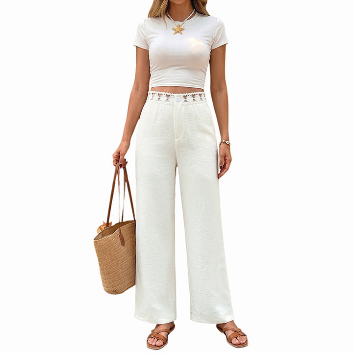 Damen Weite Leinenhose mit hoher Taille und elastischem Bund Echo Archiv