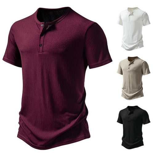 Herren stylisches Kurzarm-Henley-Shirt mit strukturiertem Design und zwei Knopf-Details Echoarchiv