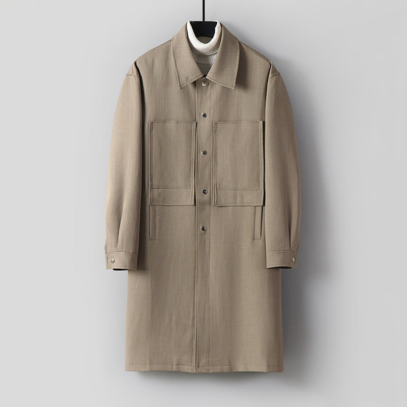 Herren Longline-Mantel mit Hemdkragen und aufgesetzten Taschen Echoarchiv
