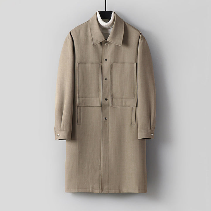 Herren Longline-Mantel mit Hemdkragen und aufgesetzten Taschen Echoarchiv