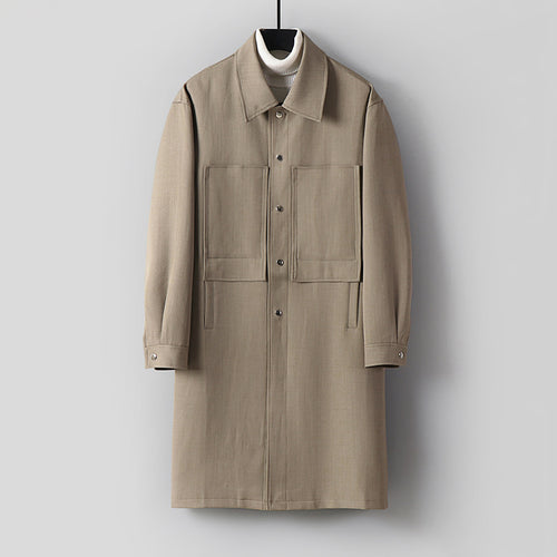 Herren Longline-Mantel mit Hemdkragen und aufgesetzten Taschen Echoarchiv