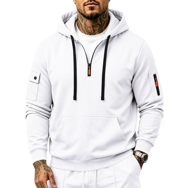 Herren Utility-Halbzip-Kapuzenpullover mit Ärmel-Taschen und Kängurutasche Echoarchiv