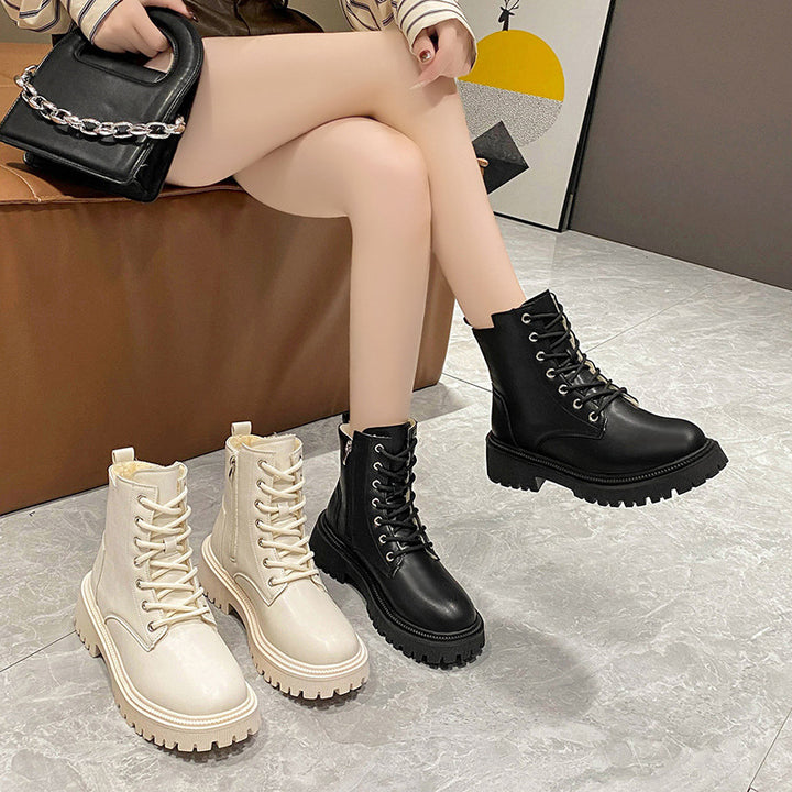 Damen Gefütterte Schnür-Bikerboots mit dicker Profilsohle – Lioré