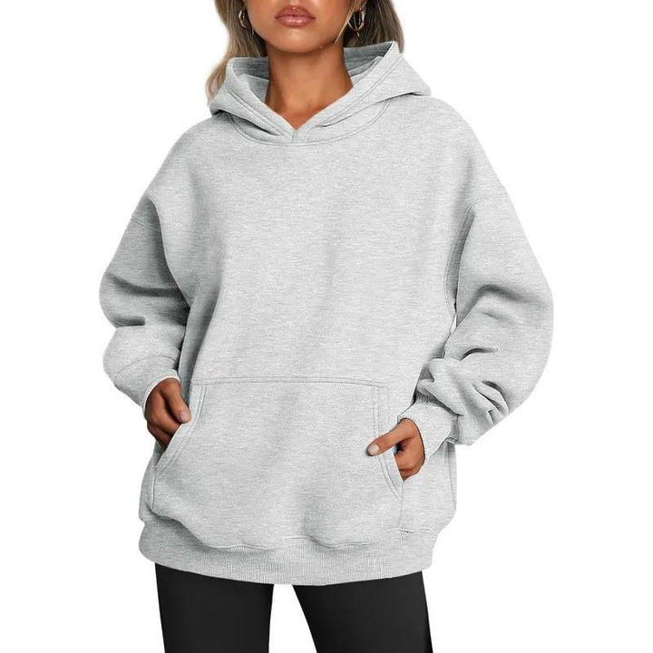 Damen oversized Kapuzenpullover mit verlängerter Silhouette und Kängurutasche – Auréline