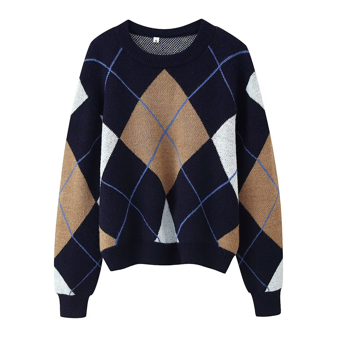 Damen Oversize‑Argyle‑Strickpullover mit Rundhals, überschnittenen Schultern und Rippbündchen Echoarchiv