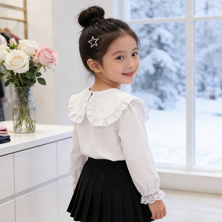 Mädchen Bluse mit Rüschenkragen und floralem Detail Echo Archiv