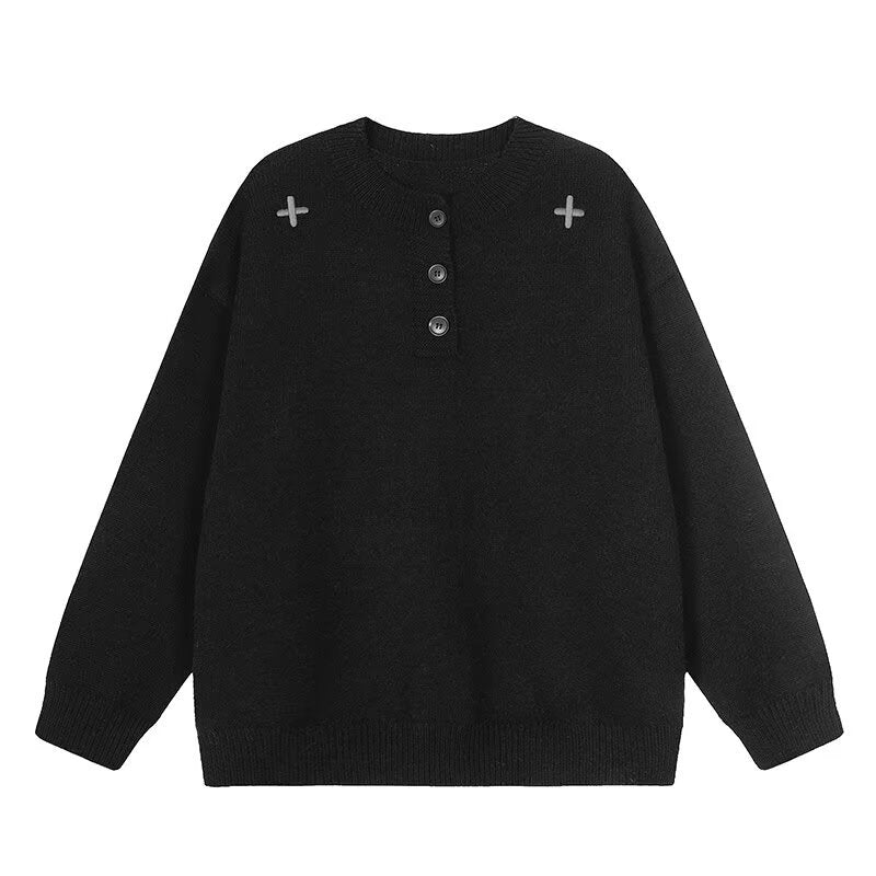 Damen Modischer Oversized Pullover mit Knopfleiste Echoarchiv