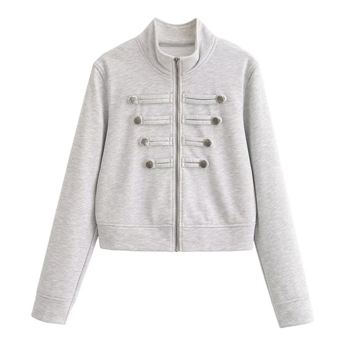 Damen Kurzjacke aus Sweat mit Stehkragen und dekorativer Military-Passe Echo Archiv