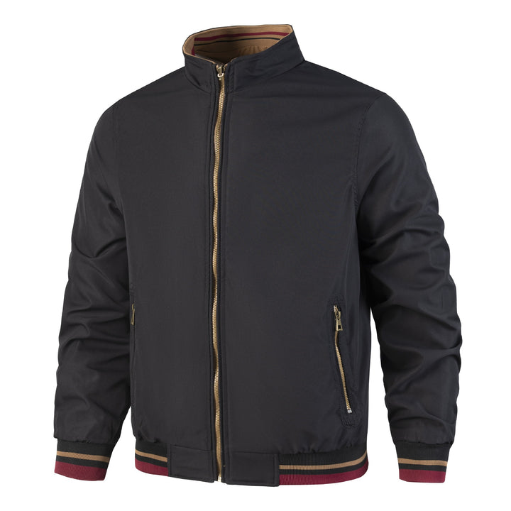 Herren Leichte Bomberjacke mit Stehkragen, Reißverschlusstaschen & gerippten Bündchen Echoarchiv
