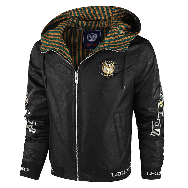Herren nan leichte Kapuzen-Sportjacke mit Jacquardmuster, Metallreißverschluss und elastischen Bündchen Echo Archiv