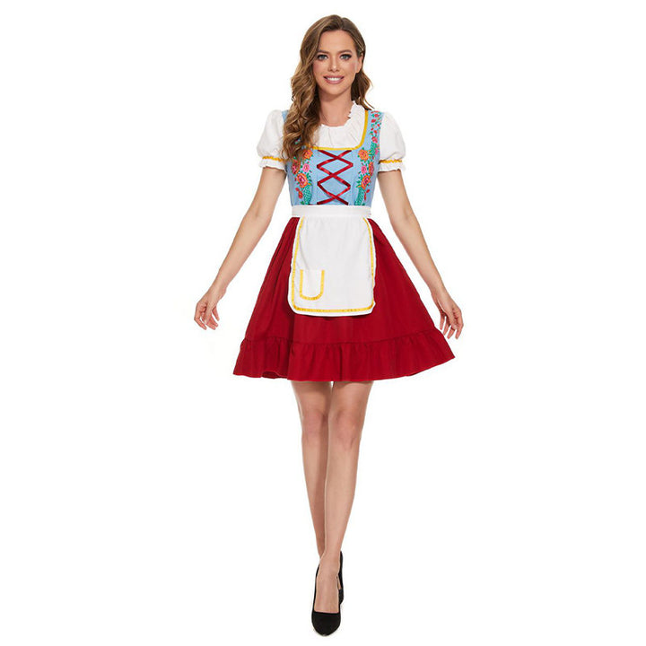 Damen nan nostalgisches Trachten-Kostümkleid mit geschnürtem Mieder, Rüschenkragen und abnehmbarer Schürze Echo Archiv