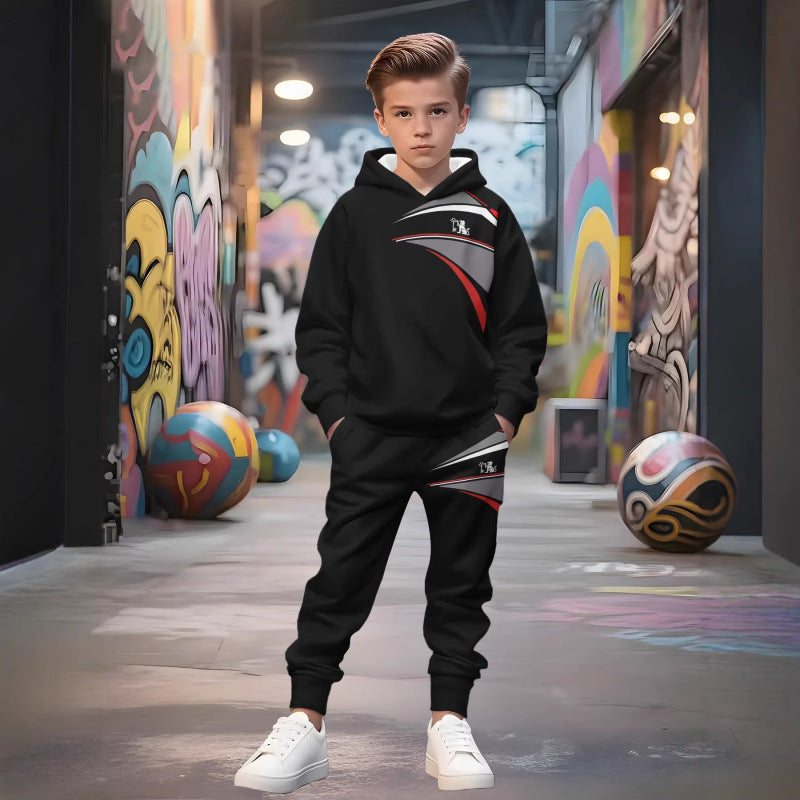 Unisex nan Kinder Jogginganzug mit Kapuzenpullover und detailreichem Auto-Print Echo Archiv