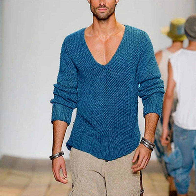 Herren lässiger Strickpullover mit tiefem V-Ausschnitt und komfortablem Schnitt Echoarchiv
