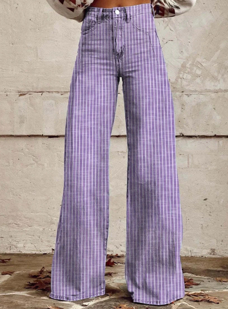Damen Hoch geschnittene Wide-Leg JEchoarchivns mit moderner Streifenoptik Echoarchiv